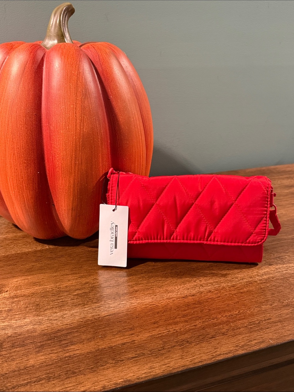 Vera Bradley Quilted Red Fold-Over Crossbody Wristlet
